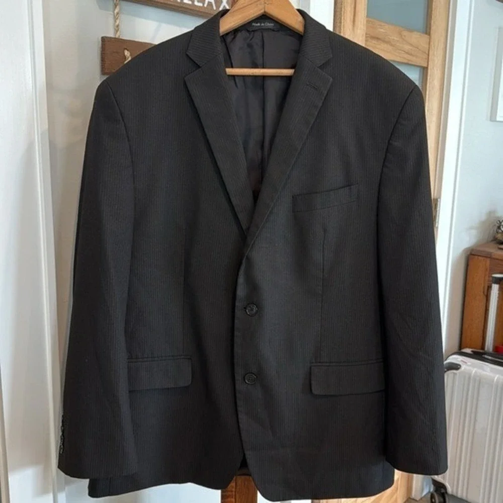 Michael Kors Mens Black Pinstripe‎ Two Button Blazer Suit Jacket 44R EUC